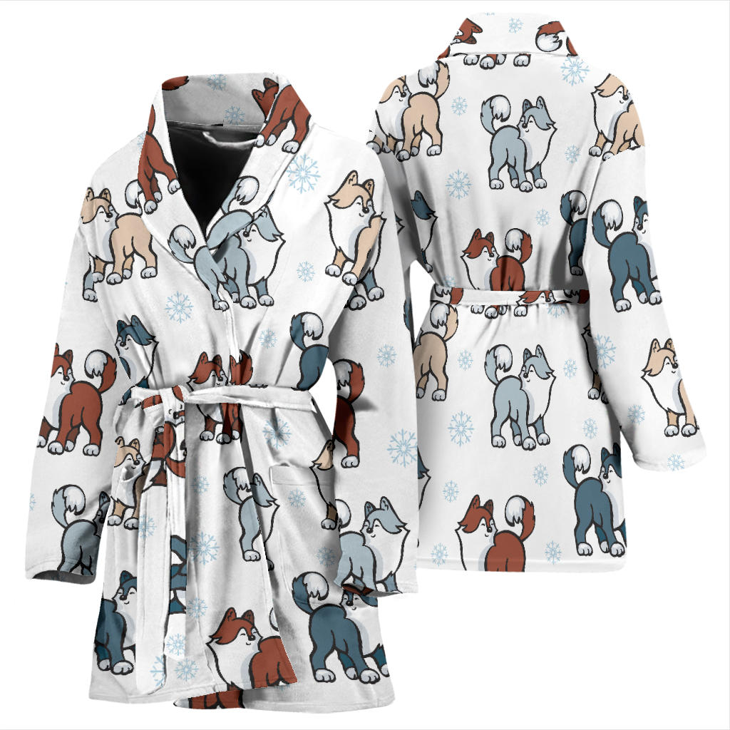 Alaskan Malamute Pattern Print Design 02 Women Bathrobe