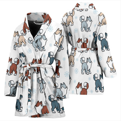 Alaskan Malamute Pattern Print Design 02 Women Bathrobe