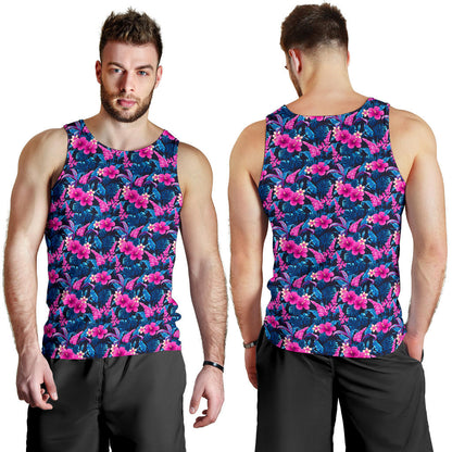 Tropical Folower Pink Themed Print Men Tank Top