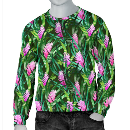 Tropical Folower Pink Heliconia Print Men Long Sleeve Sweatshirt