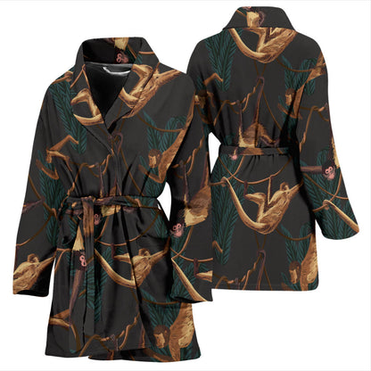 Monkey Pattern Print Design 02 Women Bathrobe