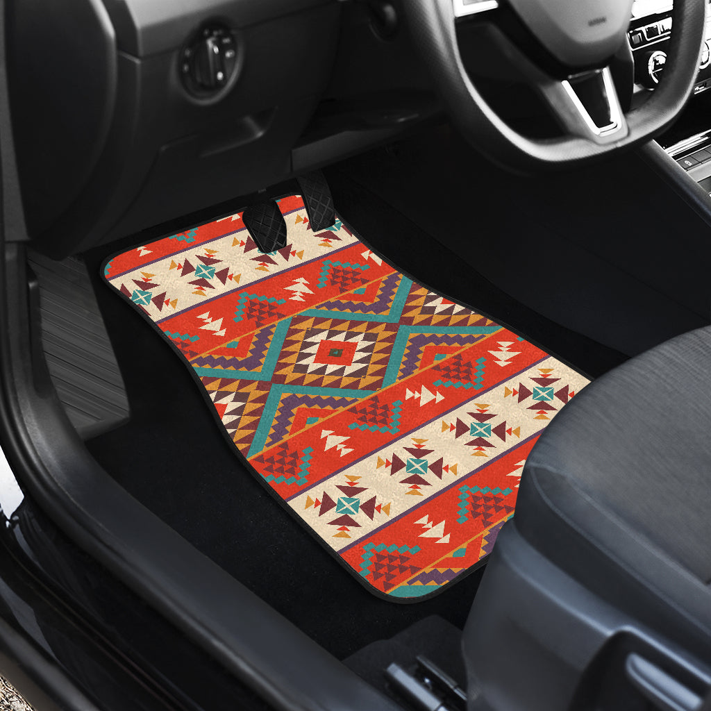 Aztec Red Print Pattern Car Floor Mats Front Back