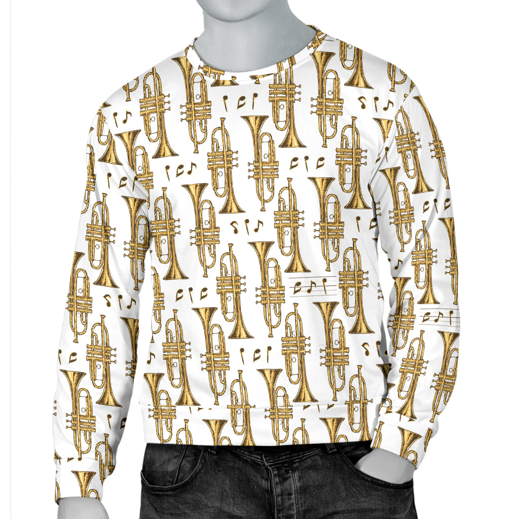 Trumpet with Music Note Print Men Long Sleeve Sweatshirt