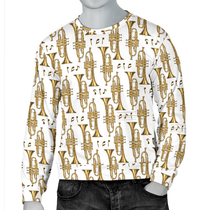 Trumpet with Music Note Print Men Long Sleeve Sweatshirt
