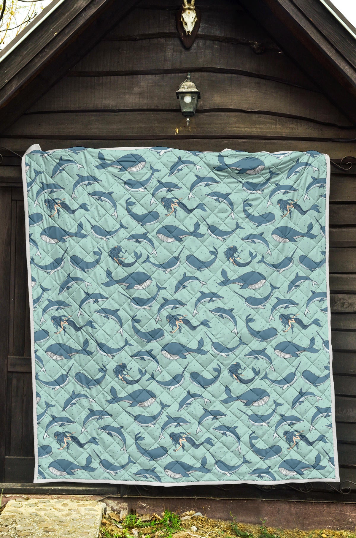Narwhal Themed Print Quilt Bedspread