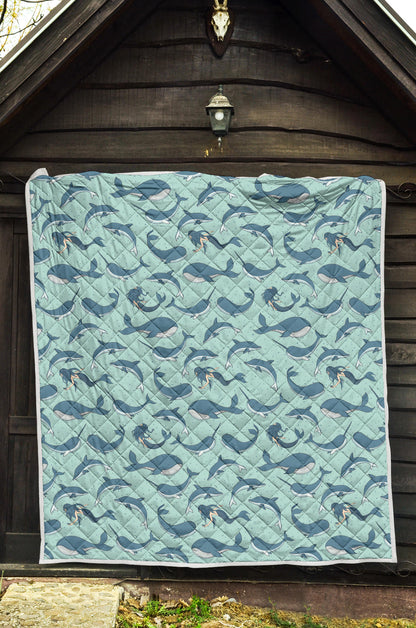 Narwhal Themed Print Quilt Bedspread