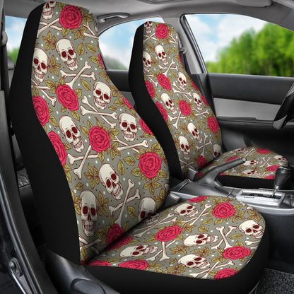 Skull Bone Rose Print Design LKS303 Car Seat Covers