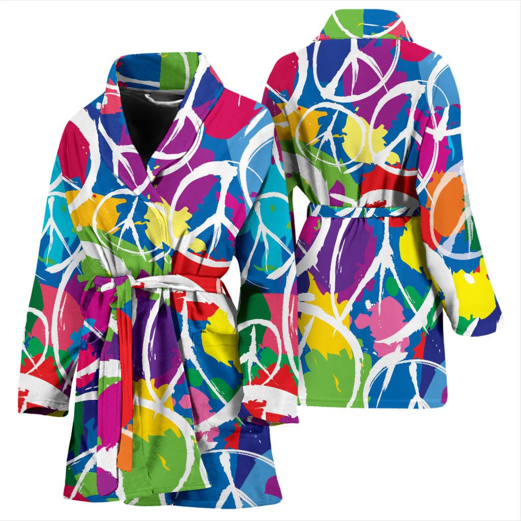 Peace Sign Colorful Pattern Print Design A02 Women Bathrobe