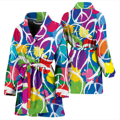 Peace Sign Colorful Pattern Print Design A02 Women Bathrobe