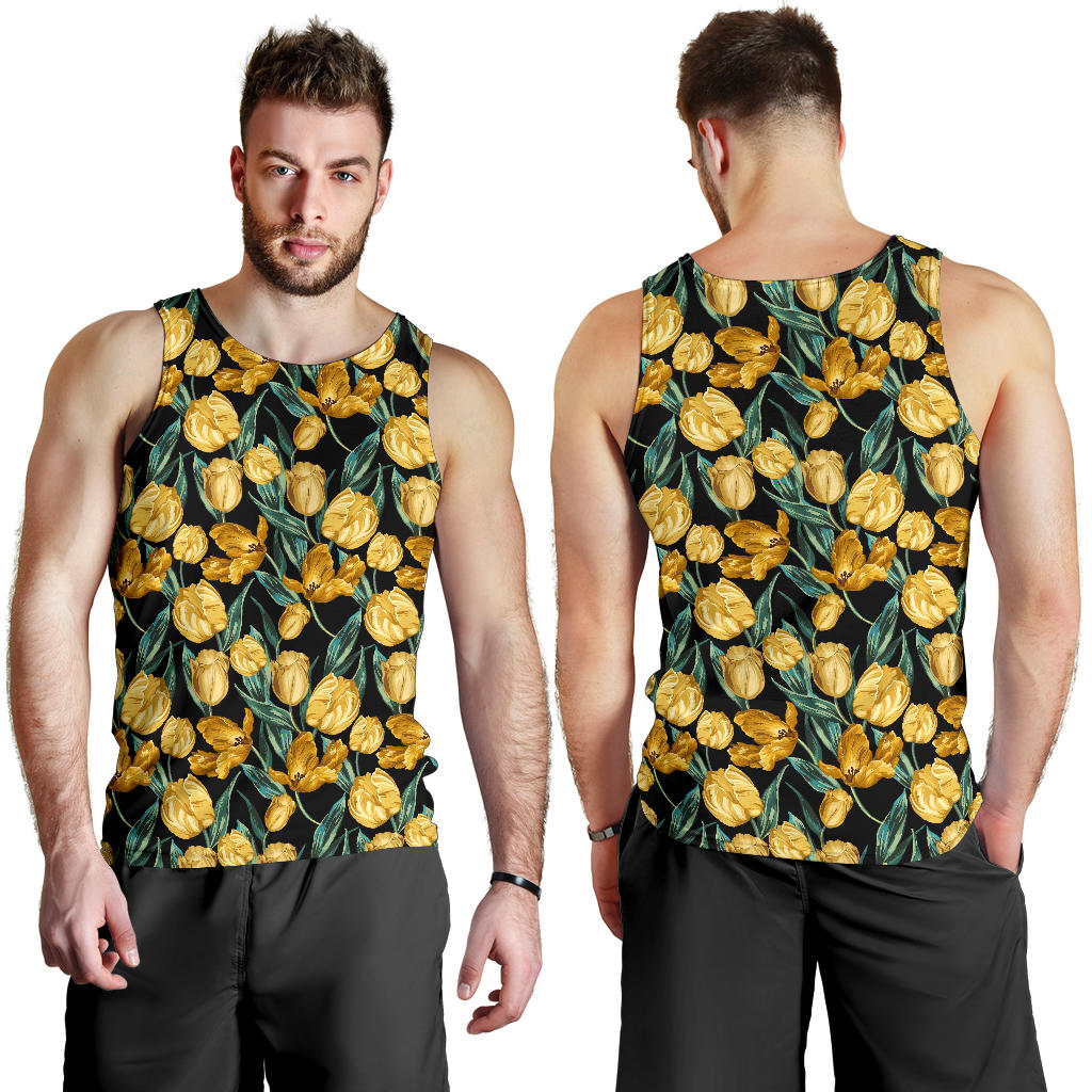 Elegant Yellow Tulip Print Men Tank Top