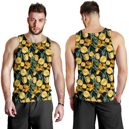 Elegant Yellow Tulip Print Men Tank Top