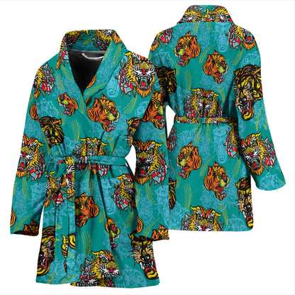Tattoo Tiger Head Print Design LKS304 Women Bathrobe