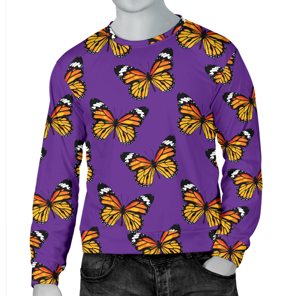 Monarch Butterfly Purple Print Pattern Men Long Sleeve Sweatshirt