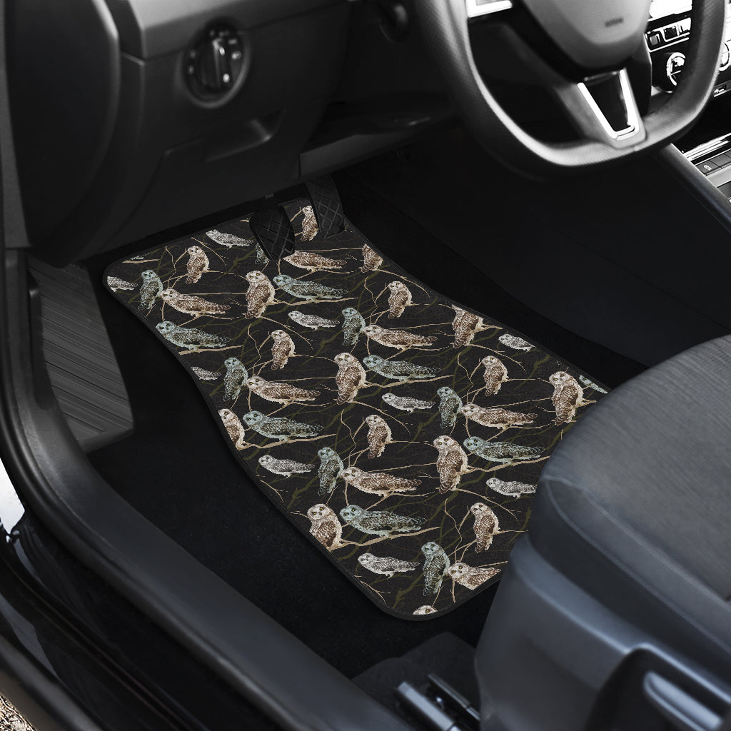 Owl Branch Themed Design Print Car Floor Mats Front Back