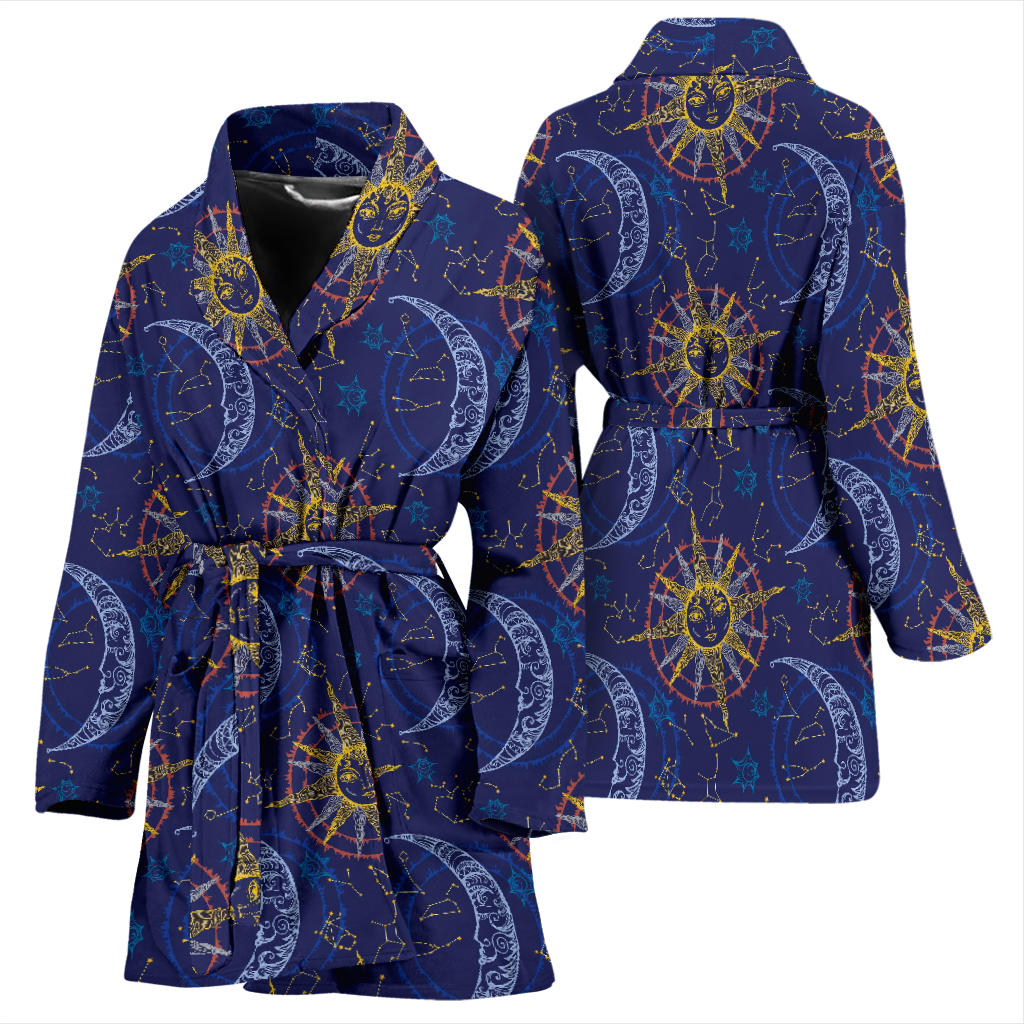Celestial Moon Sun Pattern Print Design 01 Women Bathrobe