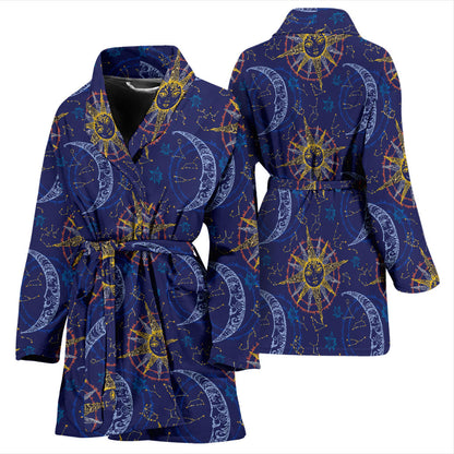Celestial Moon Sun Pattern Print Design 01 Women Bathrobe