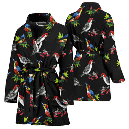 Birds Pattern Print Design 06 Women Bathrobe