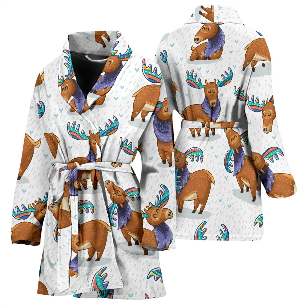Moose Cute Pattern Print Design 01 Women Bathrobe