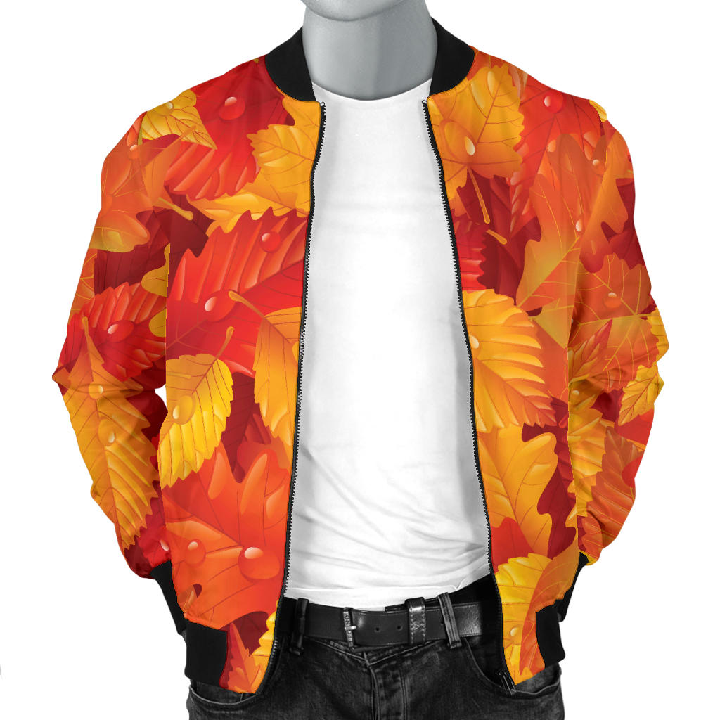 Elm Leave Autum Print Pattern Men Bomber Jacket