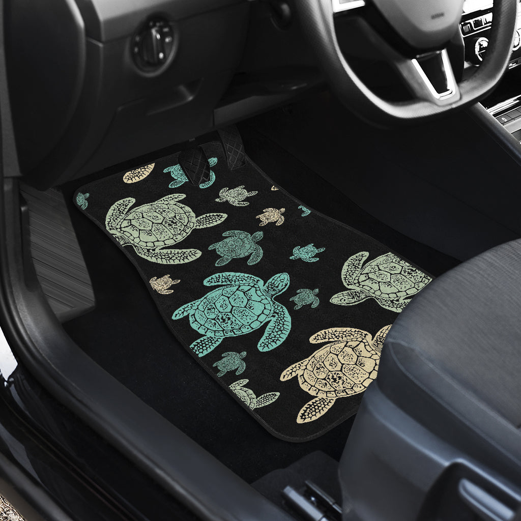 Sea Turtle Stamp Pattern Car Floor Mats Front Back