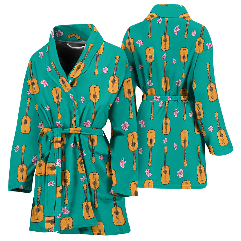 Ukulele Print Design LKS403 Women Bathrobe