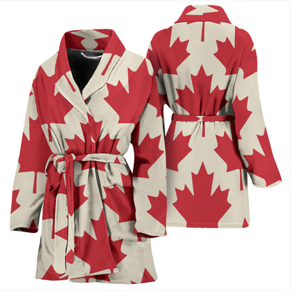 Maple Leaf Pattern Print Design 03 Women Bathrobe