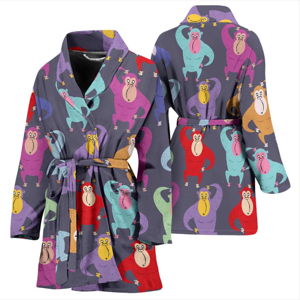 Chimpanzee Pattern Print Design 03 Women Bathrobe