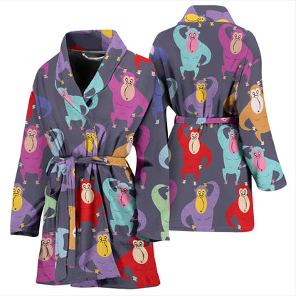Chimpanzee Pattern Print Design 03 Women Bathrobe