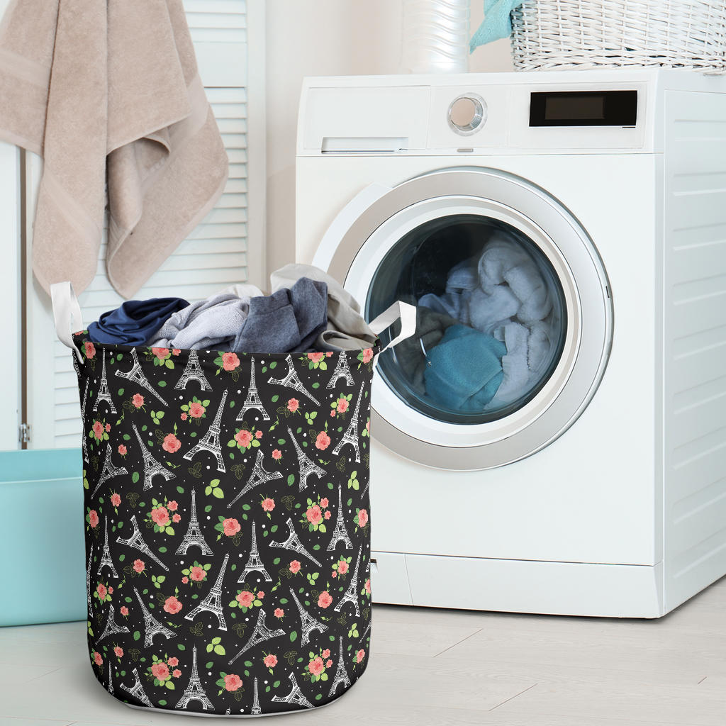 Eiffel Tower Rose Print Laundry Basket