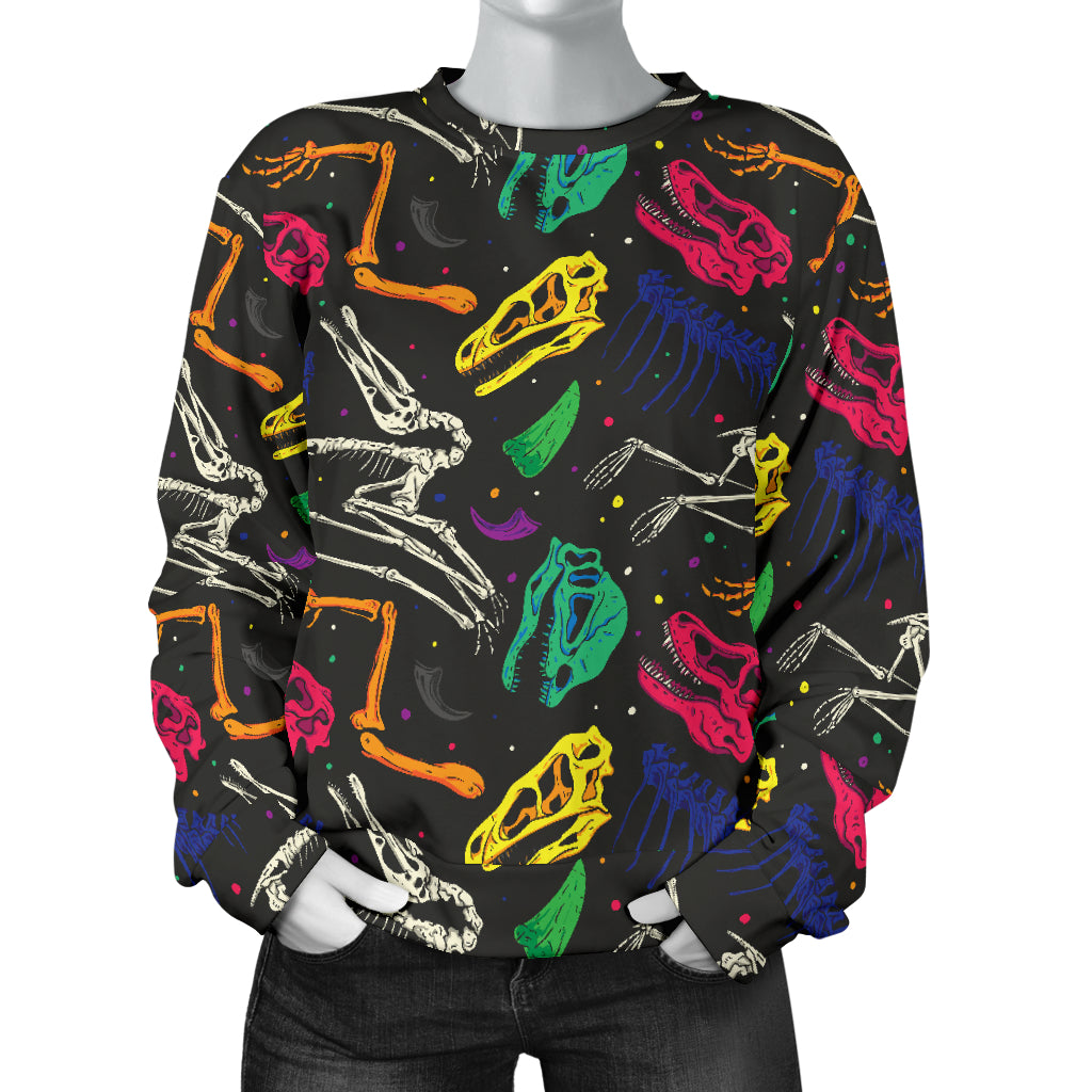 Dinosaur Skull Color Print Pattern Women Long Sleeve Sweatshirt