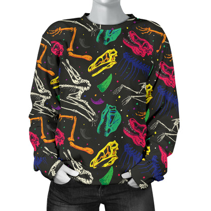 Dinosaur Skull Color Print Pattern Women Long Sleeve Sweatshirt