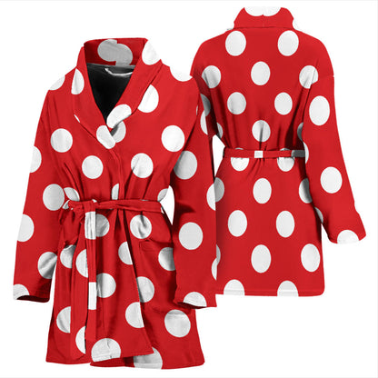 Polka Dot Red Pattern Print Design 04 Women Bathrobe