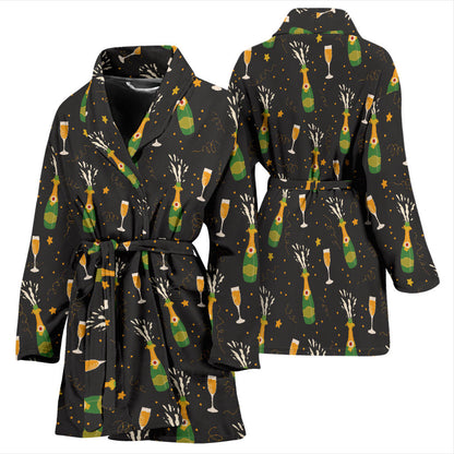Champagne Pattern Print Design 04 Women Bathrobe