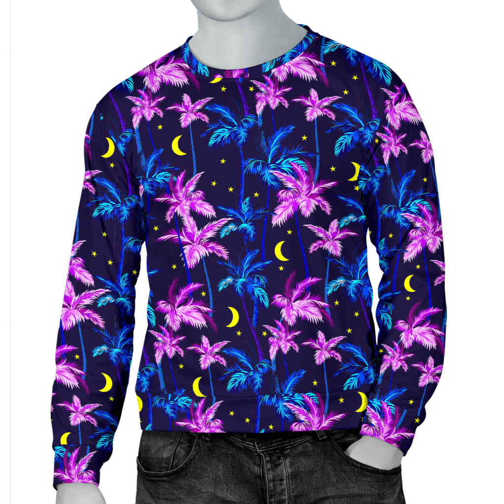 Palm Tree Night Scene Design Print Men Long Sleeve Sweatshirt