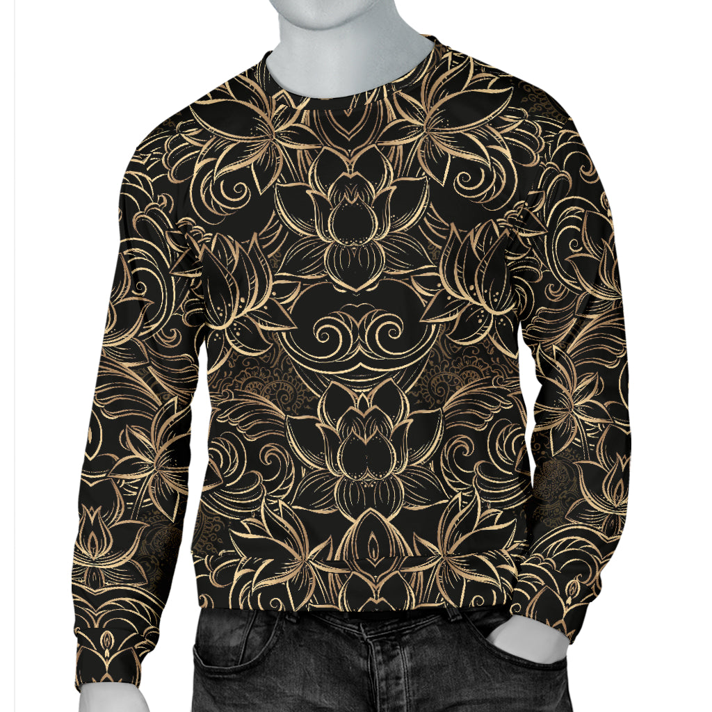 Lotus Gold Mandala Design Themed Men Long Sleeve Sweatshirt
