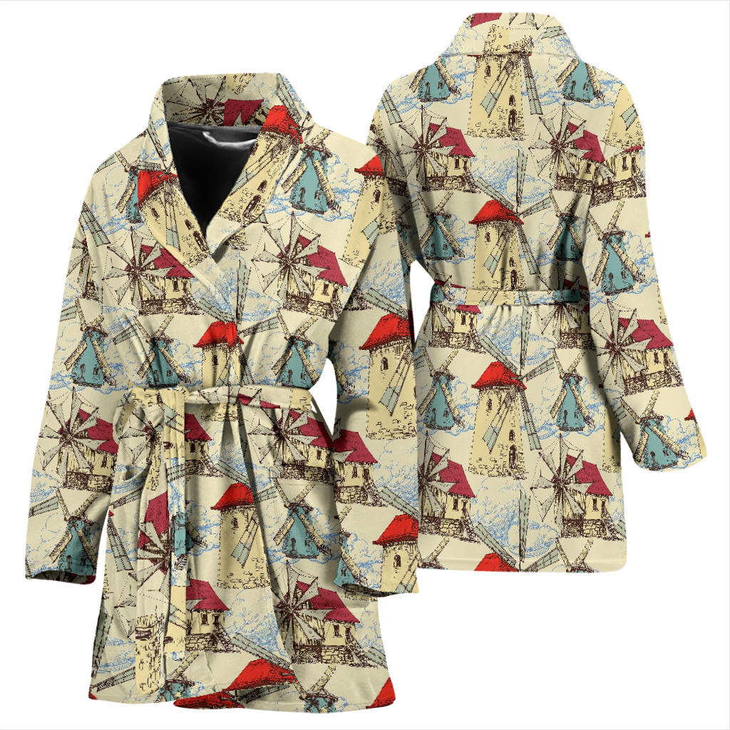 Windmill Pattern Print Design 01 Women Bathrobe