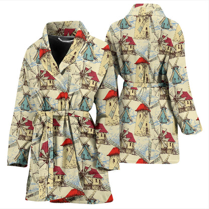 Windmill Pattern Print Design 01 Women Bathrobe