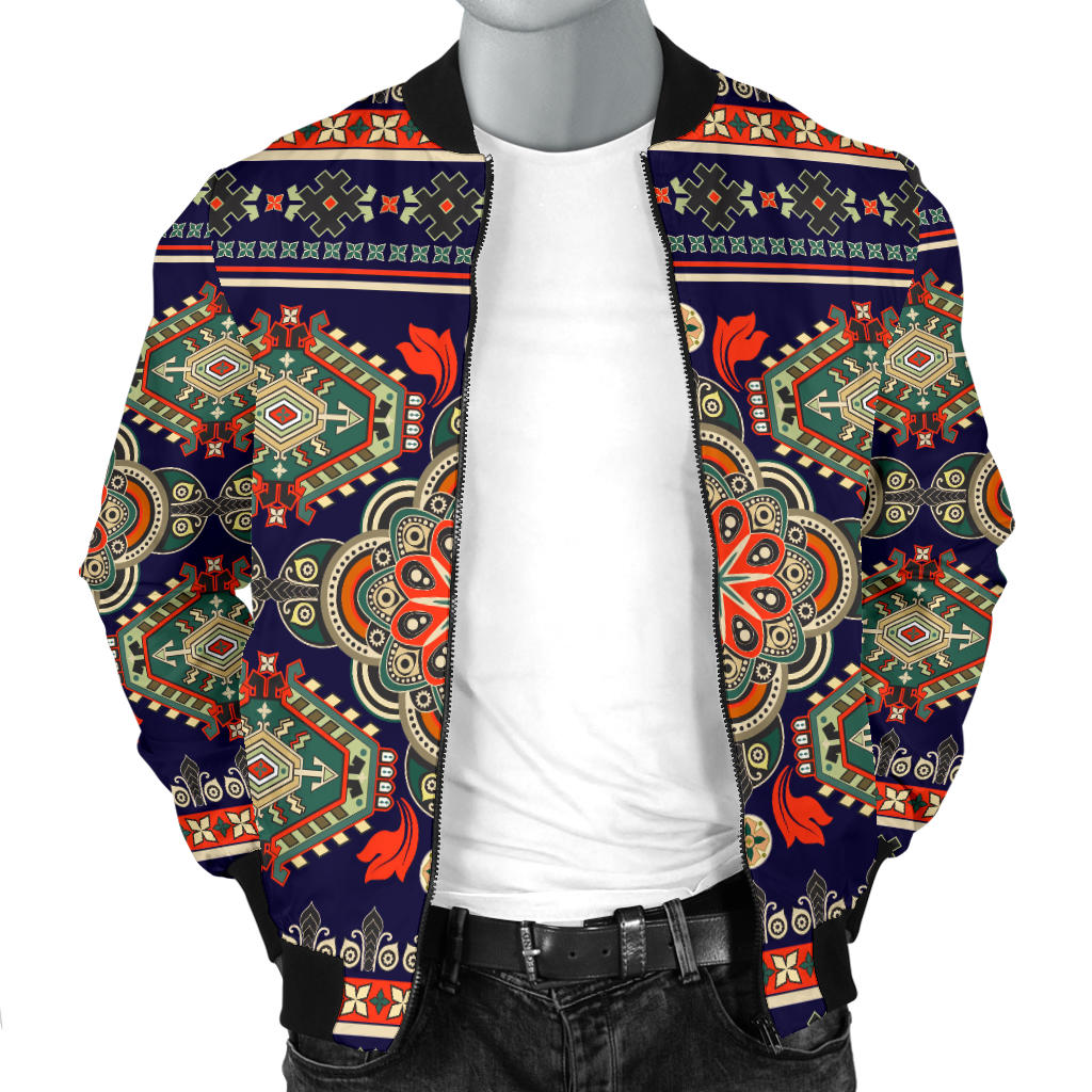 Ethnic Geometric Print Pattern Men Bomber Jacket
