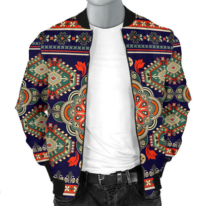 Ethnic Geometric Print Pattern Men Bomber Jacket