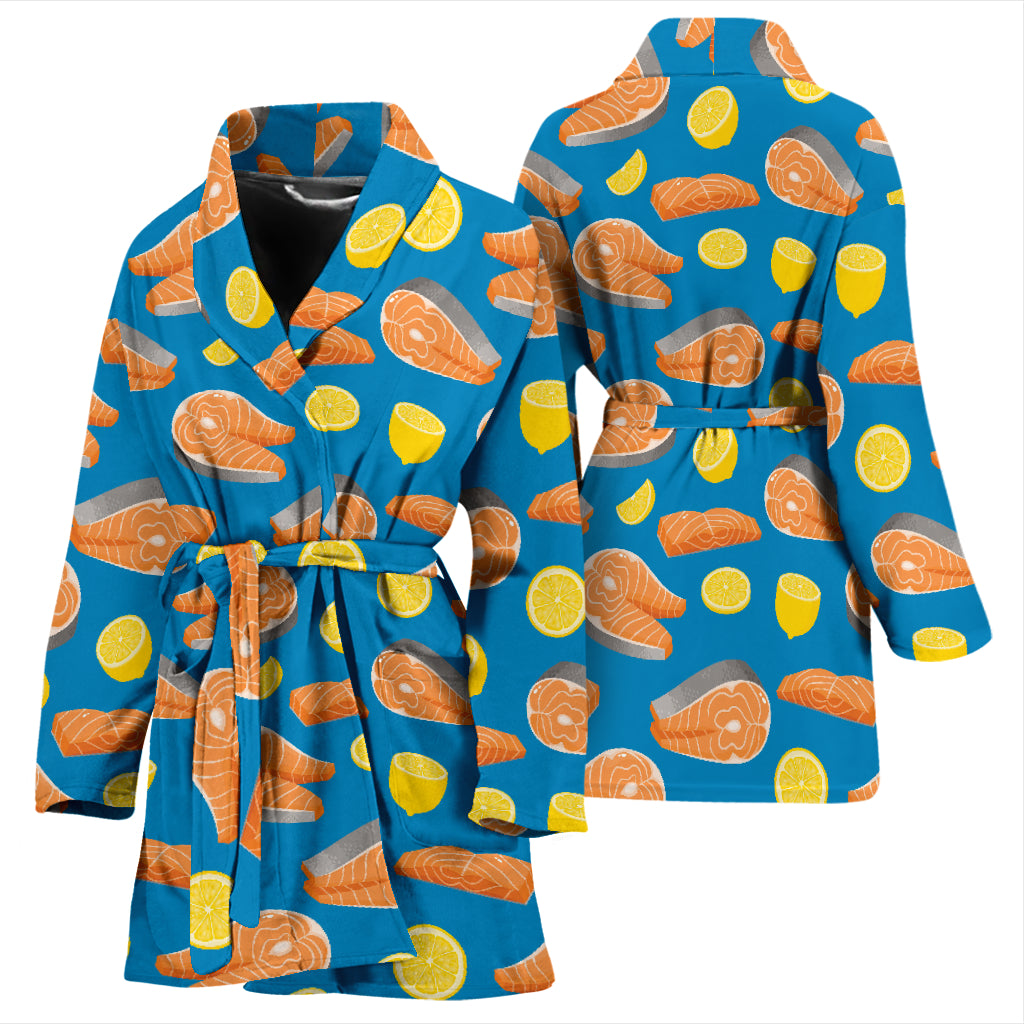 Salmon Steak With Lemon Print Design LKS308 Women Bathrobe