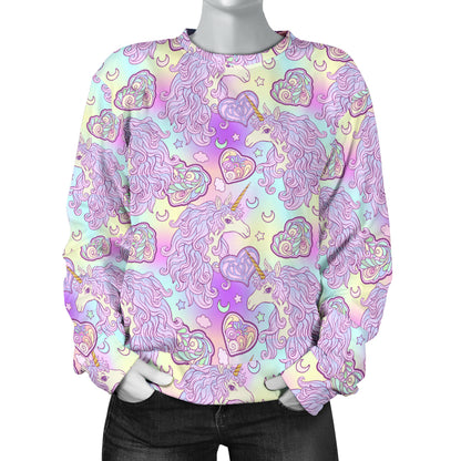 Unicorn Rainbow Star Heart Print Women Long Sleeve Sweatshirt