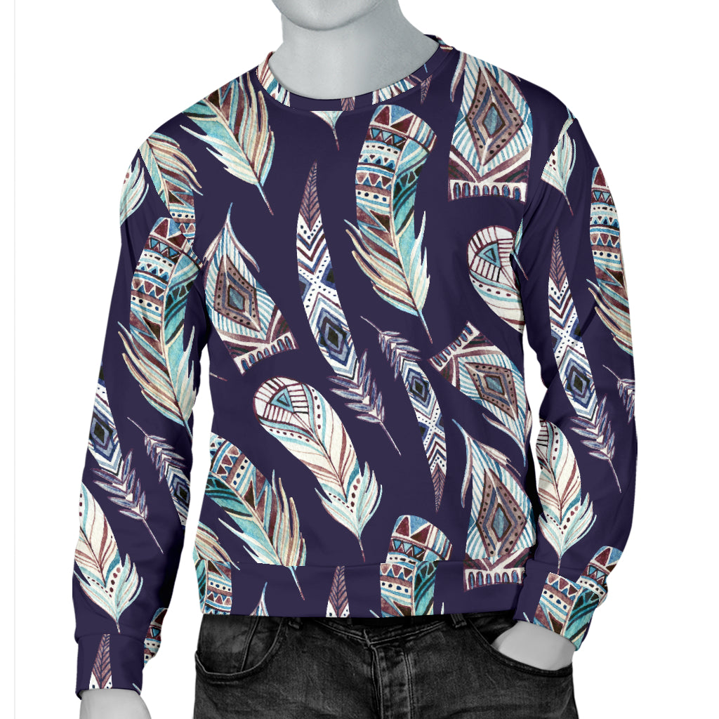 Feather Vintage Boho Design Print Men Long Sleeve Sweatshirt