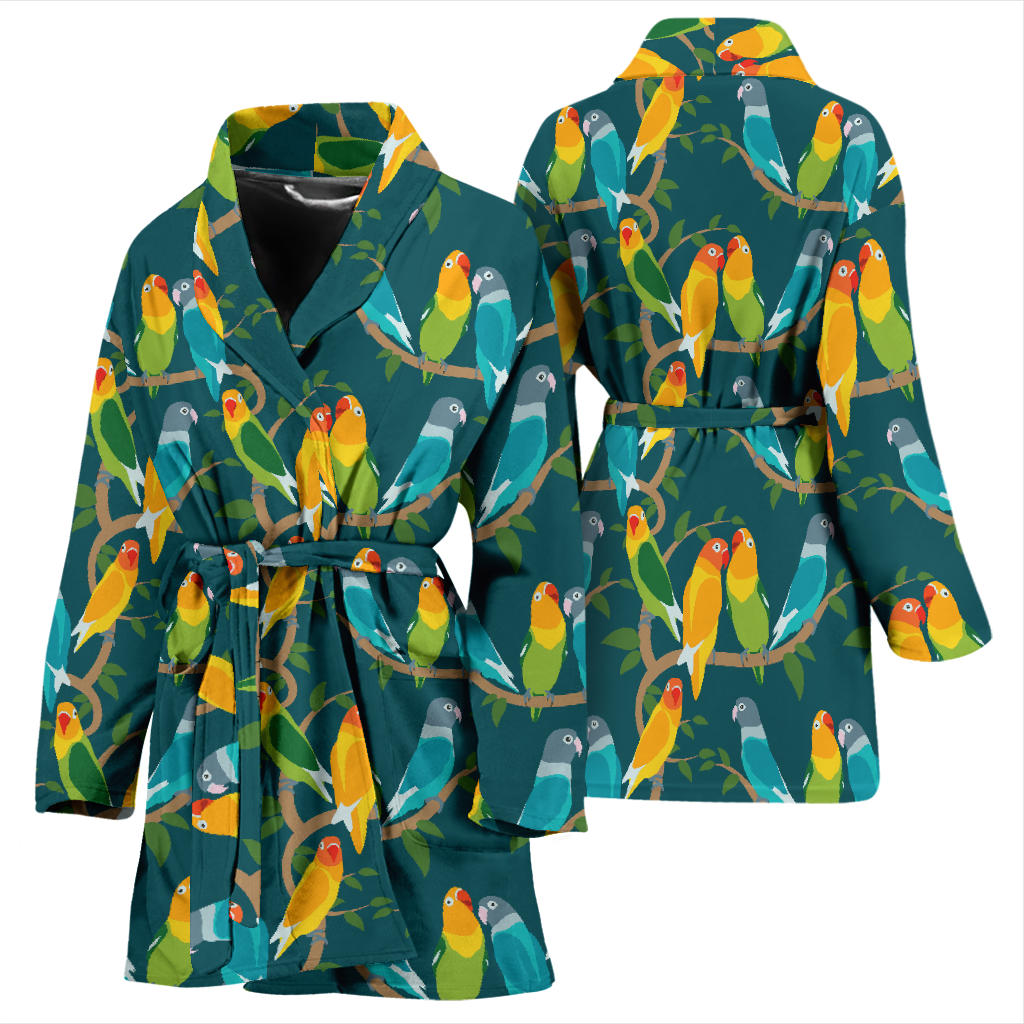 Lovebird Pattern Print Design 02 Women Bathrobe