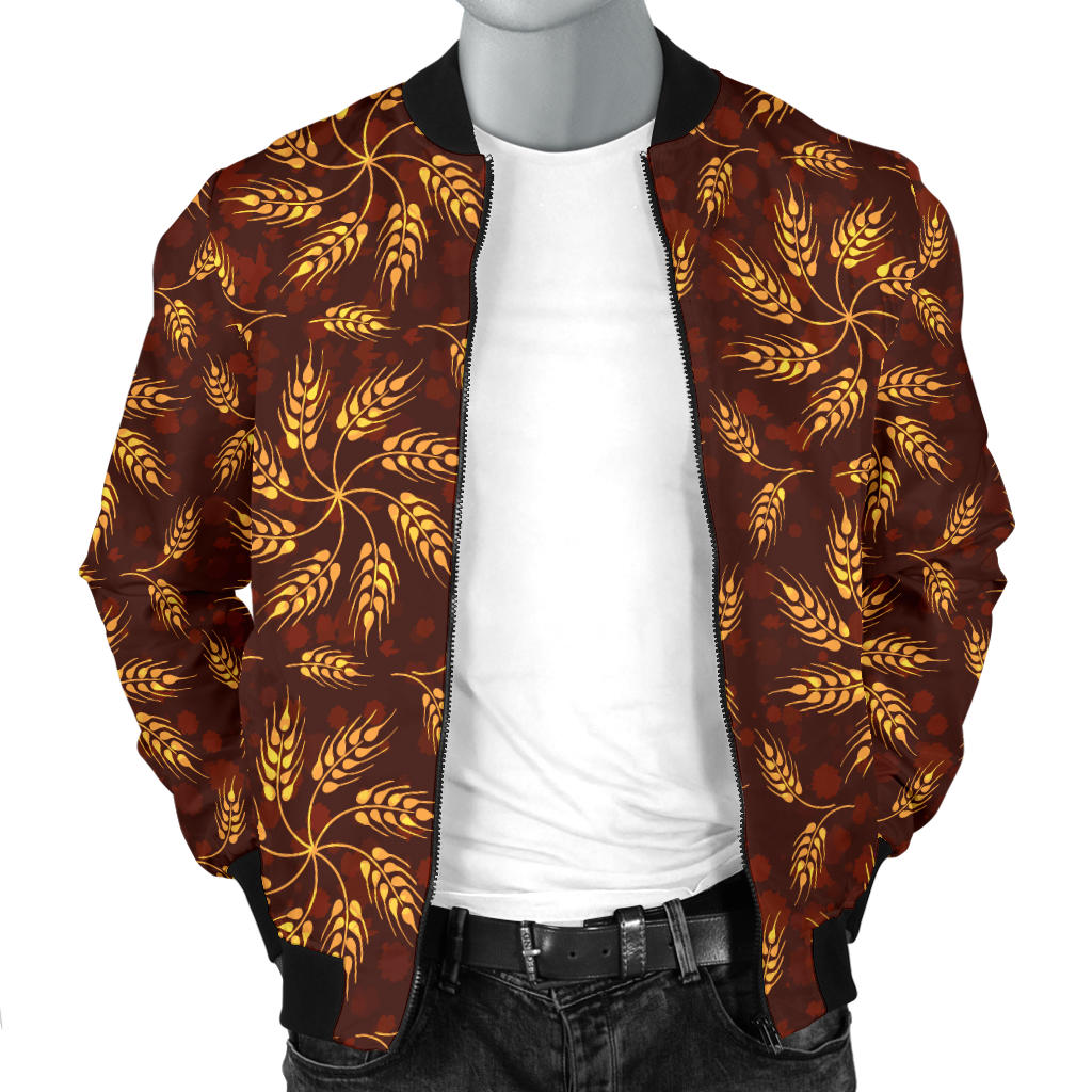 Agricultural Brown Wheat Print Pattern Men Bomber Jacket