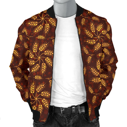 Agricultural Brown Wheat Print Pattern Men Bomber Jacket