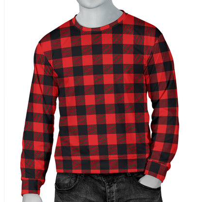 Red Black Buffalo Tartan Plaid Pattern Men Long Sleeve Sweatshirt