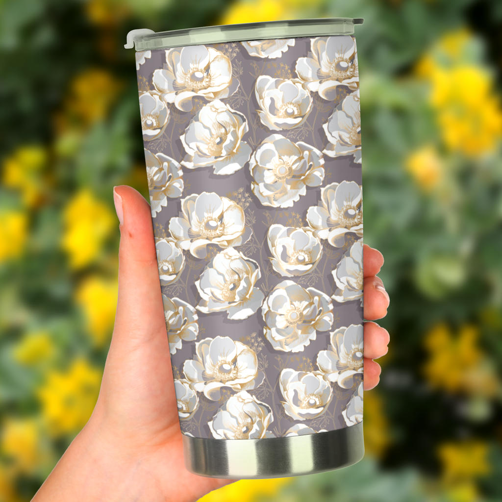 Elegant Grey Flower Print Tumbler