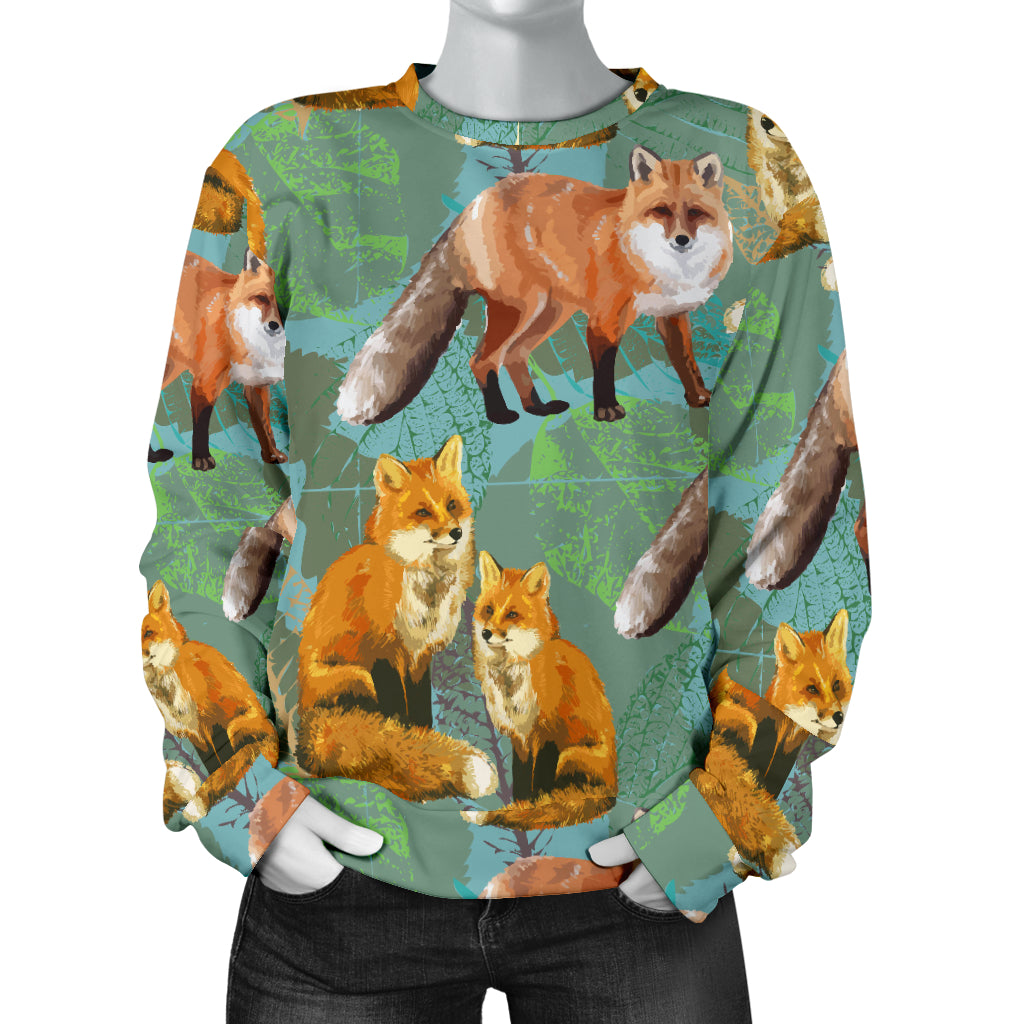 Fox Autumn leaves Themed Women Long Sleeve Sweatshirt
