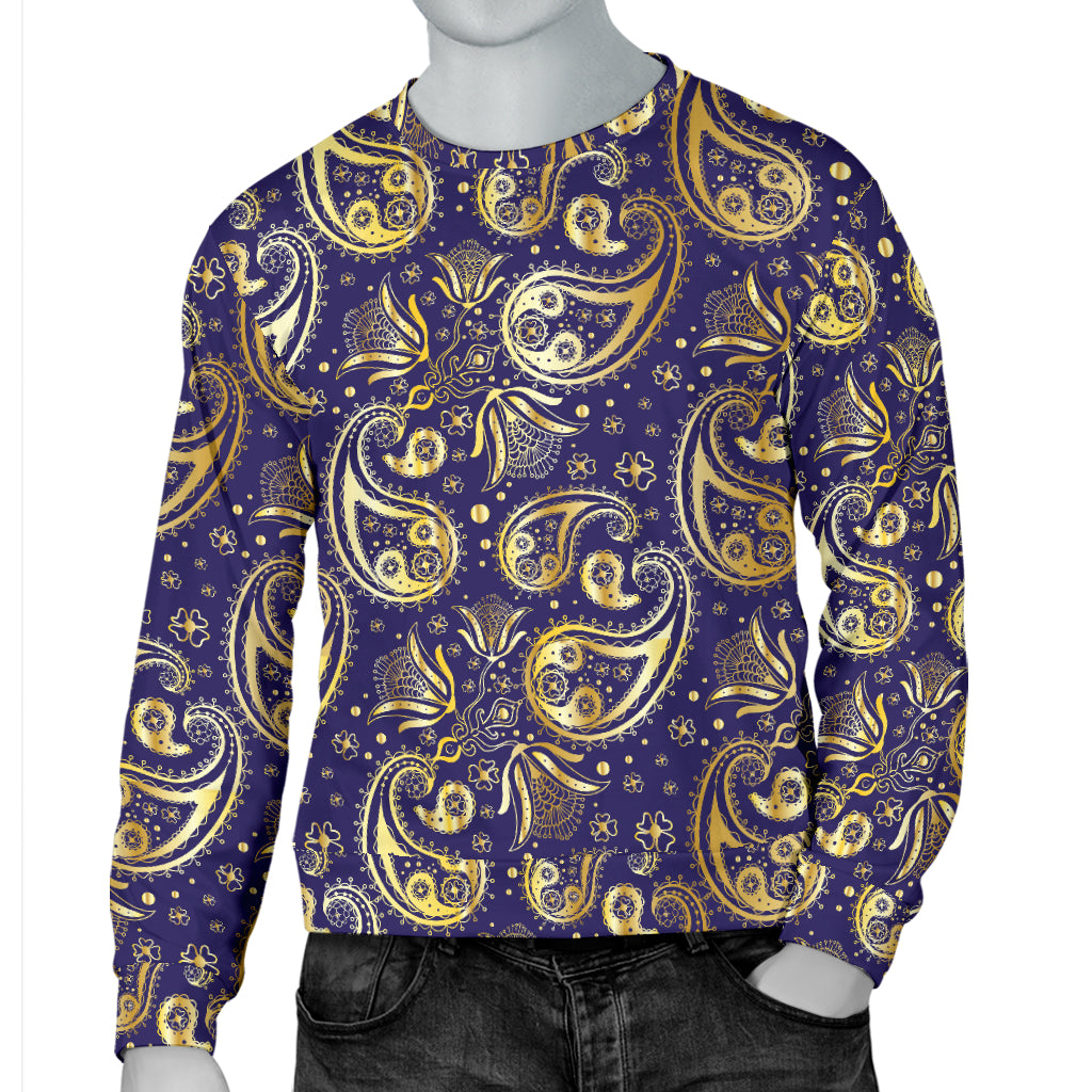 Paisley Blue Yellow Design Print Men Long Sleeve Sweatshirt
