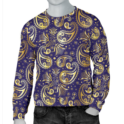Paisley Blue Yellow Design Print Men Long Sleeve Sweatshirt
